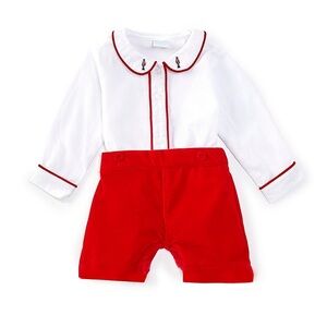 NWT Edgehill Collection Beau Peter Solider Embroidery Shirt & Velvet Shorts Set